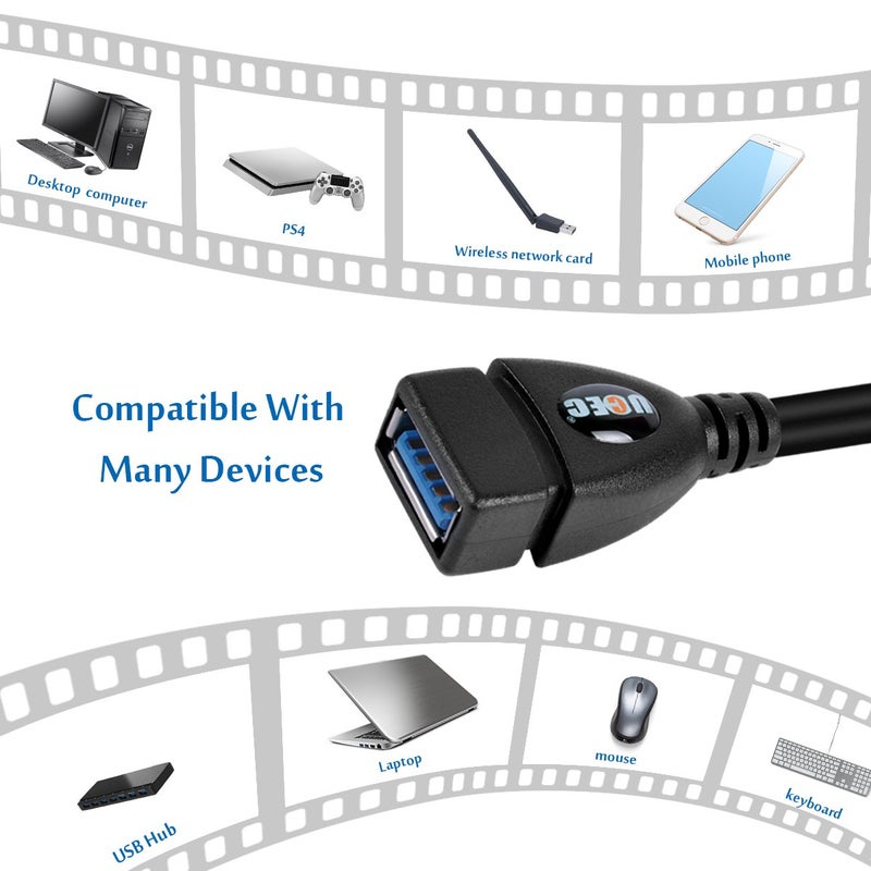 UCEC USB 3.0 Extension Cable, Male to Female 90 Degree Short Extension Cord 6 Inch Extender, Up & Down Angle, 2 Pack (Black) - Image 4